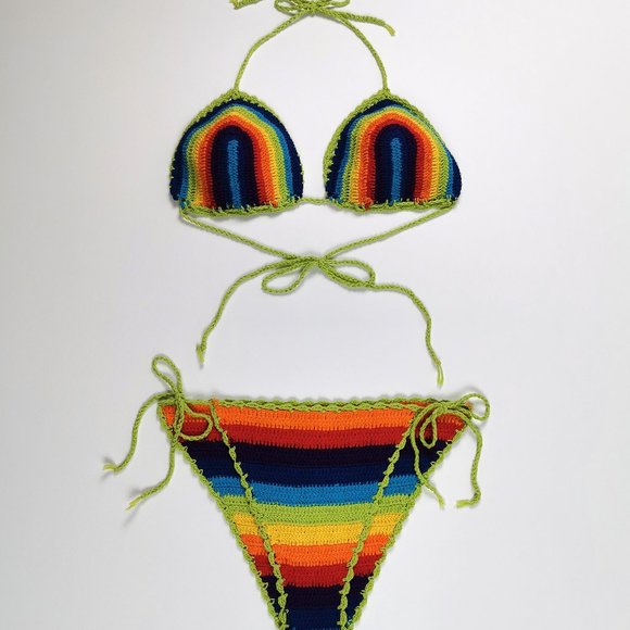 Handmade 80s Rainbow Crochet String Bikini - Picture 5 of 10